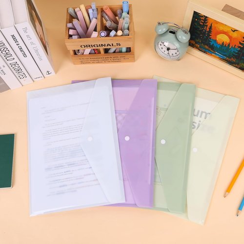 EOOUT 14-Piece Plastic Envelopes - Durable Document Folders with Snap Closure | A4 & Letter Size for School & Office