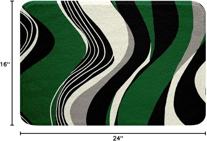 Feelyou Green and Gray Black White Bath Rugs Modern Abstract Geometric Bathroom Rugs Kids Boys Girls Teens Stripe Line Pattern Decor Bath Mats for Bathroom 16"x24" Bathroom Accessories