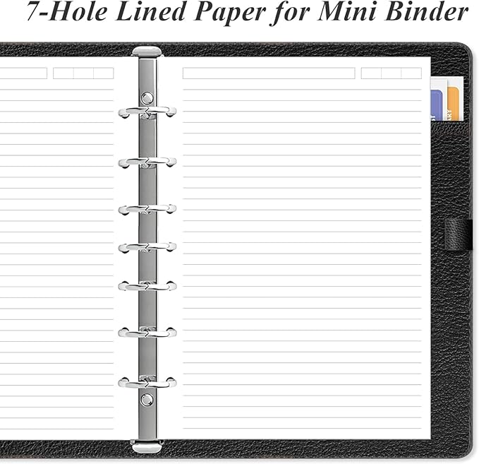 7-Hole Lined Paper Refills for Mini Binder - 100 Sheets/200 Pages Loose Leaf Line Paper, 100gsm Ruled White Pages, Desk Size 4, 5.8" x 8.5"