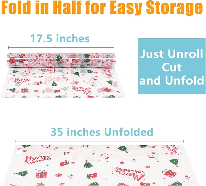 JOYIT 35 in x 50 ft Christmas Cellophane Wrap Roll - 3 Mil Thick Transparent Merry Christmas Cellophane Wrapping Paper, Colored Cellophane Wrap for Gift Flower Basket Decoration
