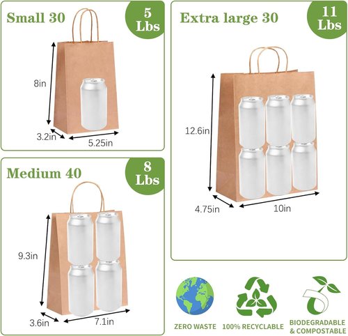 OUTUXED Brown Paper Bags with Handles - 100pc Assorted Sizes for Parties, Retail & Events