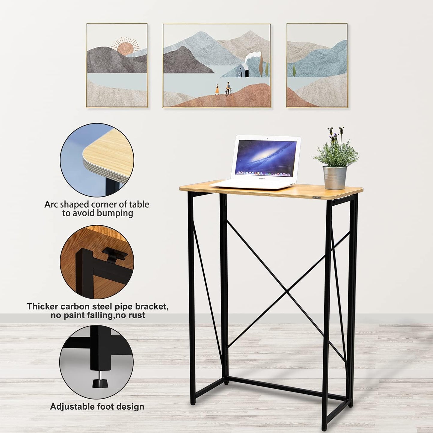 Skiennix Folding Laptop Desk - Versatile 31in Standing & Sitting Desk | No Assembly Required, Wood Finish
