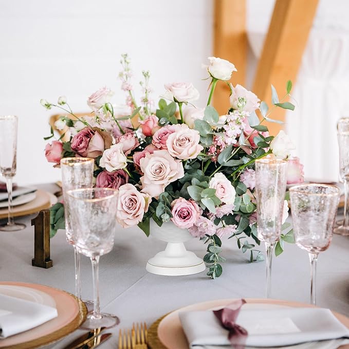 Sziqiqi Urn Vase White Centrepiece: 5.5n Small Bulk Wedding Vases for Table Set of 10 - Vintage Flower Vase for Artificial Flower Arrangement - Metal Unique Honeycomb Vases for Birthday Party
