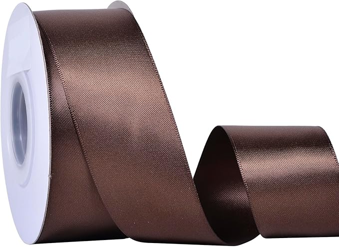 YAMA Brown Double Faced Satin Ribbon, 1 1/2 Inch 25 Yards, Great for Crafts Bows Flower Bouquet Wedding Home Decor Gift Wrapping