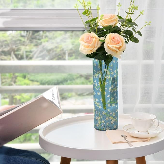 Vase Plastic Vase Elegant Cylinder Flower Vase Shatterproof Decorative Centerpiece for Home Table Office Weddings Events (11.8 x 3.9 in)