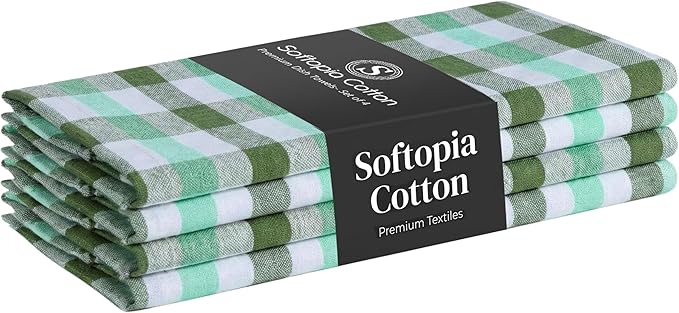 Checked Kitchen Towels 4 Pack, 18"x26", 100% Cotton, Absorbent Dish Towels for Kitchen Drying, Reusable Dishcloths for Cleaning, Quick Dry Wash Rags - Mint Green, Aqua Green, White