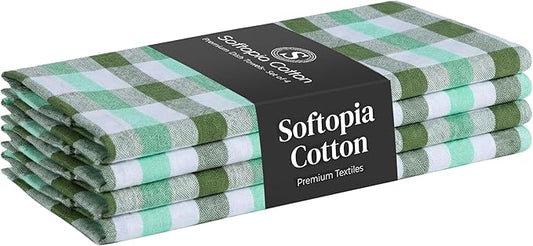 Checked Kitchen Towels 4 Pack, 18"x26", 100% Cotton, Absorbent Dish Towels for Kitchen Drying, Reusable Dishcloths for Cleaning, Quick Dry Wash Rags - Mint Green, Aqua Green, White