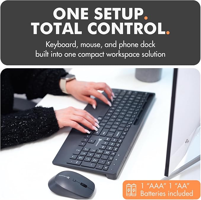 X9 Wireless Keyboard and Mouse Combo (Bluetooth + 2.4GHz) - Quiet, Full Size, Multi Device Keyboard and Mouse Wireless Combo with Wrist Rest, Phone Holder for Windows, PC, Laptop, Mac, Phone
