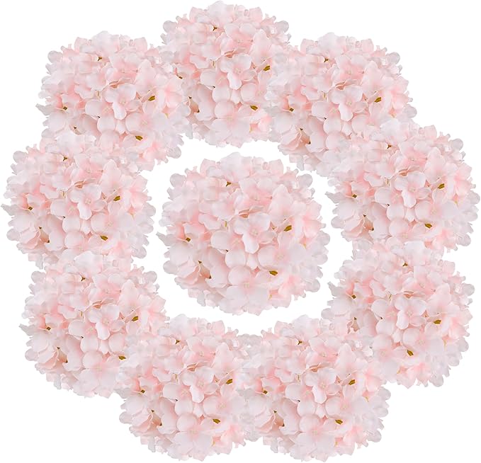 Fake Pink Hydrangea Artificial Flowers - Faux Silk Hydrangeas Flowers Heads with Stems Real Touch for Home Wedding Party Table Decor(Pink,Pack of 10)