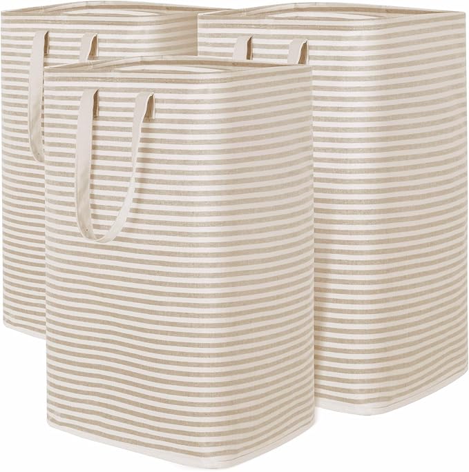 Lifewit 3 Pack Laundry Hamper Large Collapsible Laundry Baskets, Freestanding Waterproof Clothes Hamper with Easy Carry Handles in Laundry Room Bedroom Bathroom College Dorm for Adults, Black, 3 x 80L