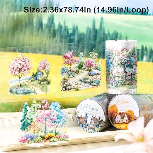 AuriicLeaf Four Seasons PET Tape Set, 6 Rolls Pre-Cut Scenic Landscape Stickers for Scrapbooking, Journaling, DIY Crafts, and Gift Wrapping