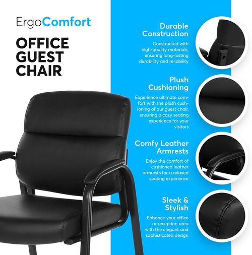 Oline Leather Guest Chair - Padded Arms for Comfort | Black | Big and Tall Executive Office Chair (4 Pack)