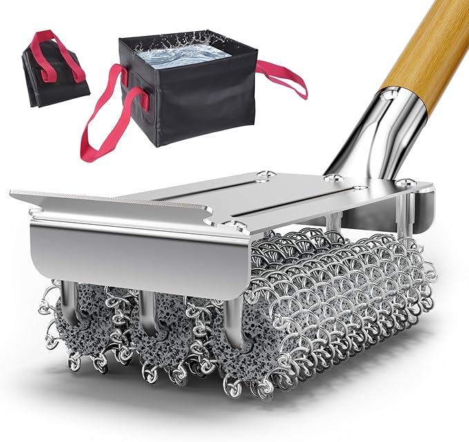 HOUSE AGAIN Grill Brush Bristle Free + Collapsible Water Bucket, Safe BBQ Outdoor Grill Accessories Cleaning Brush Scraper with Durable Dunk Tank for Great Value Bundle/Ideal for Dad
