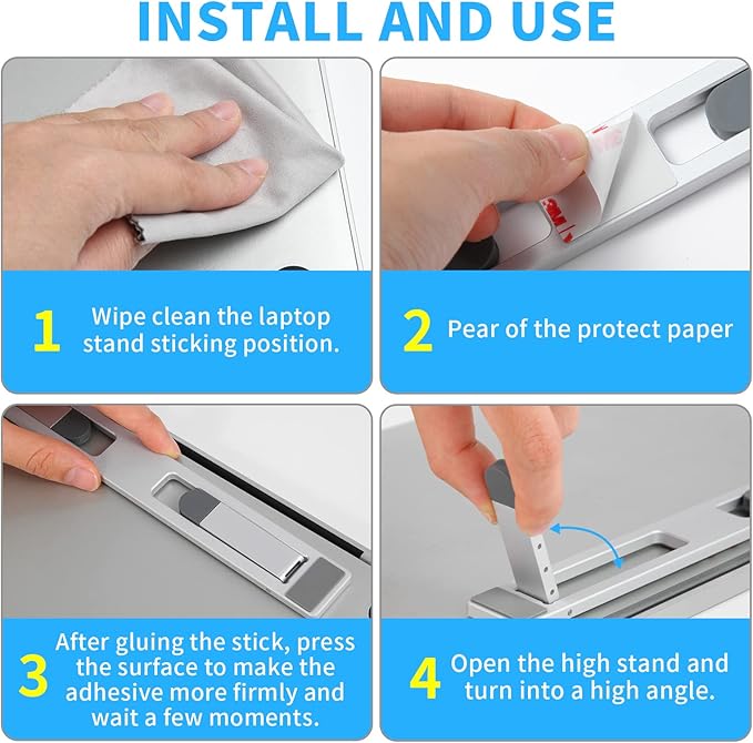 Riser for Desk,Pop up Laptop Stand,Adjustable Height Self-Adhesive Portable Laptop Stand with Feet, Extend Leg,Foldable Computer Stand for 10”-17” Models MacBook Air, Keyboard etc.