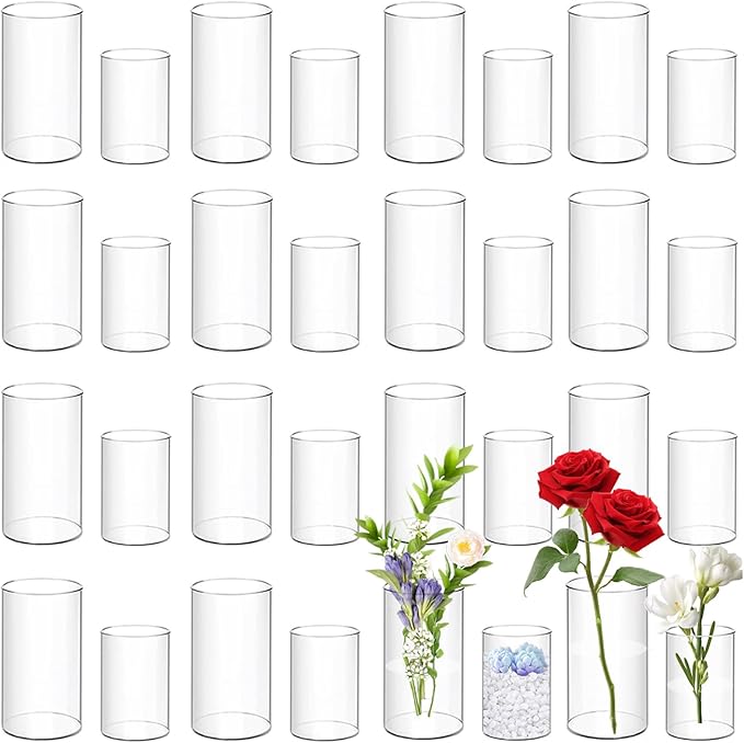 32 Pack Acrylic Vase, 6 Inch & 4 Inch Clear Cylinder Flower Vase Plastic Cylinder Vases Bulk Round Plastic Acrylic Vases for Centerpiece Home Wedding Office (16pcs 6in + 16pcs 4in)