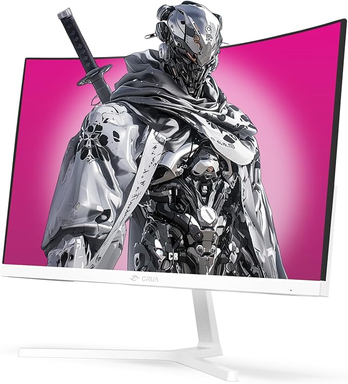 CRUA 24" Curved Gaming Monitor, 165Hz/200Hz Computer Monitor, FHD 1920x1080, 120% sRGB, AMD FreeSync, Blue Light Filter, for Gaming & Office, Wall Mountable- White