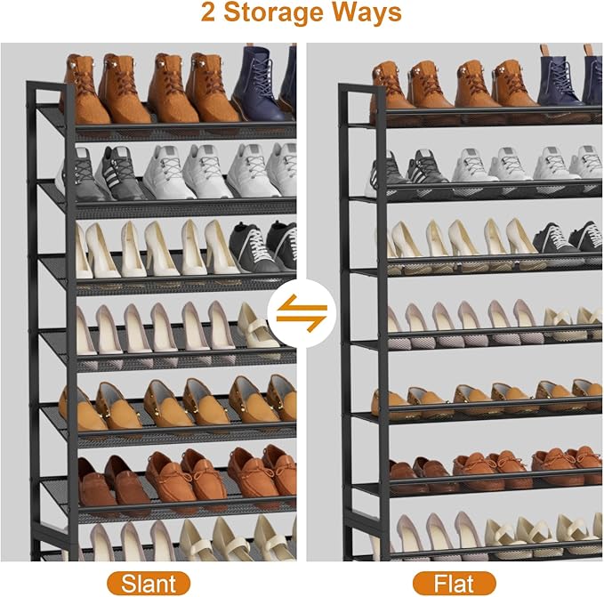 NEYCIL Large Shoe Rack 12 Tier Shoe Organizer, Heavy Duty Metal 6-Tier Stackable Shoe Storage Vertical Shoe Rack for Closet Front Door Entrance, Up to 75 Pairs, 44.8" W x 11.4" D x 85.1" H, Black