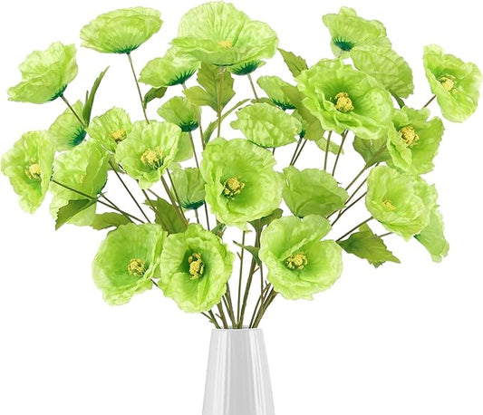 Poppies Flowers Artificial Silk Flowers 32in 6PCS Artificial Poppies Green Flowers for Wedding Home Party Table Centerpiece Arrangement Decoration (Green)