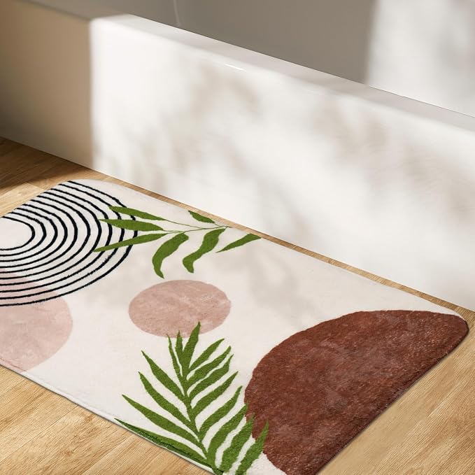 Bathroom Rugs Non-Slip Boho Bath Mat, Small Cute Bath Mat Soft Washable Bath Rug for Bathtub Boho Bathroom Decor