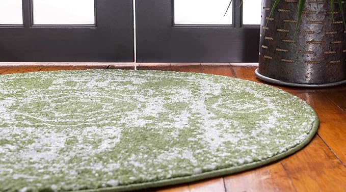 Unique Loom Bromley Collection Area Rug - Wells (3' Round, Green/ Ivory)
