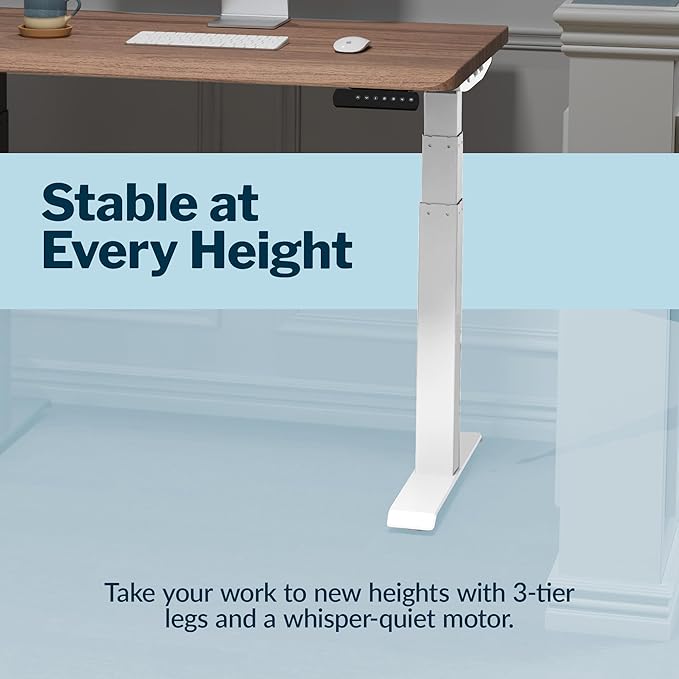 Vari ComfortEdge Electric Height Adjustable Standing Desk - 40x26 Varidesk Sit-Stand Desk for Home Office, Sloped Ergonomic Front Edge, Stable Legs, Easy Assembly, 2 Boxes - Walnut Top/White Legs
