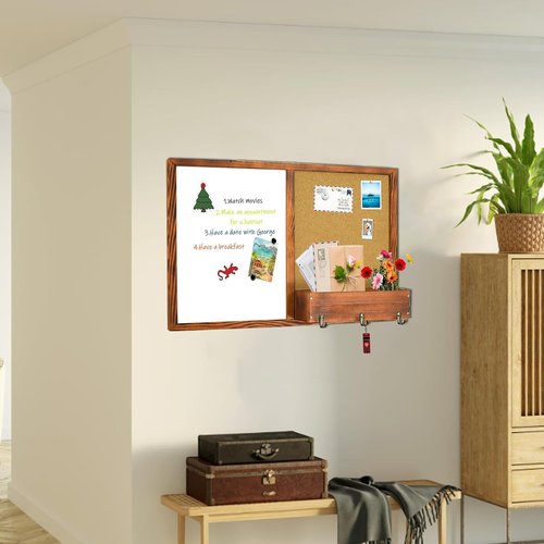 Mail BB-BN-6090 | Magnetic Dry Erase Whiteboard & Cork Board Combo - 35.4" x 23.6" with Pine Wood Frame