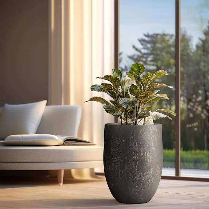 Kante Tall Concrete Planter, 21.7-Inch Height Antique Bronze Large Indoor Outdoor Plant Pot with Drainage Hole for Patio Garden Home, Modern Decor for Flowers and Tree