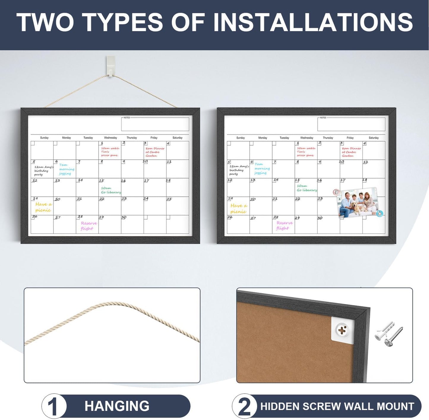 Skiennix Dry Erase Calendar - 17x13 Inch Magnetic Wall Whiteboard with Wood Frame for Home & Office