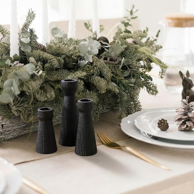 Mumufy 6 Pcs Black Taper Candle Holders for Candlesticks Ceramic Candle Stick Modern Decorative Candlestick Stand for Wedding Table Centerpiece Dinner Desktop Decoration Housewarming Gift