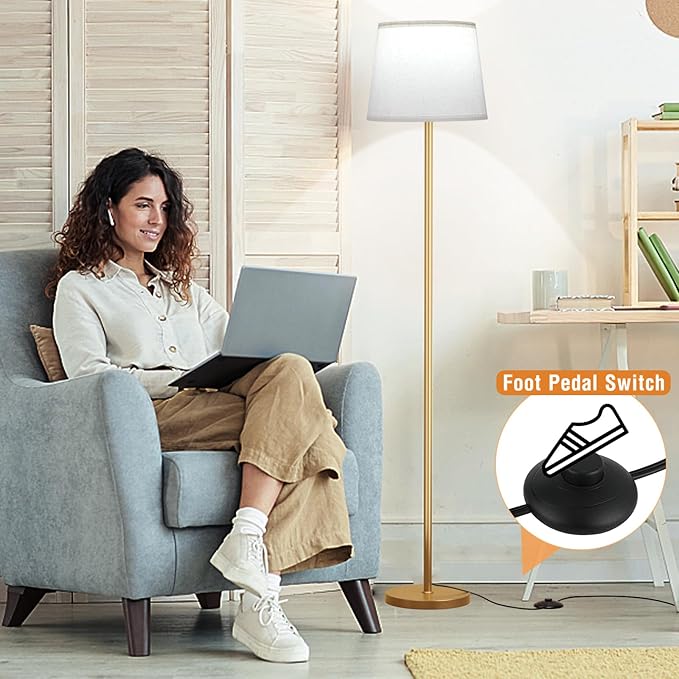 Raexpectis 【Upgraded Floor Lamps for Living Room, Modern Floor Lamp with Remote Control, Dimmable Colors Temperature Standing Lamp Foot Switch, 9W Bulb Tall Lamps for Bedroom Office Kid Room - Gold