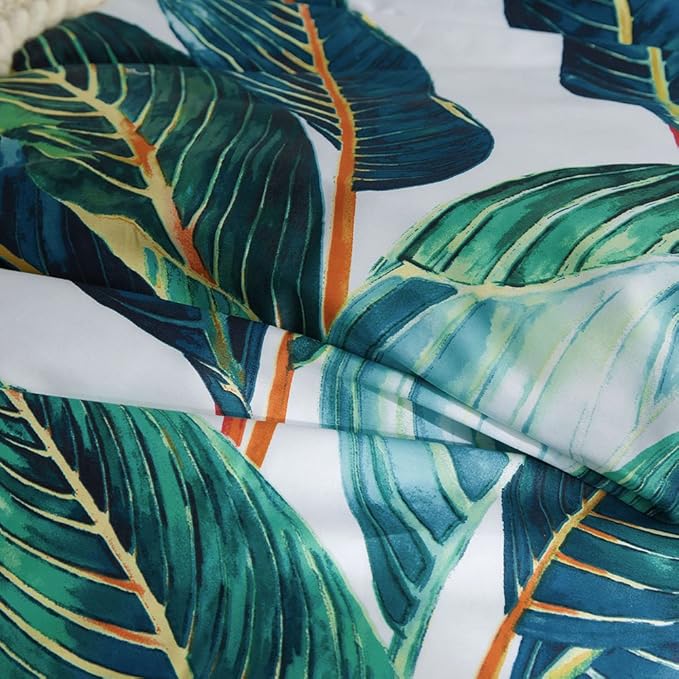 VM VOUGEMARKET King Duvet Cover Set Tropical Leaves Bedding Set,3 Piece Egyptian Cotton Green Quilt Cover with Zipper Closure,Reversible Vintage Printed Luxury Bedding Set-Tropical Leaf,King