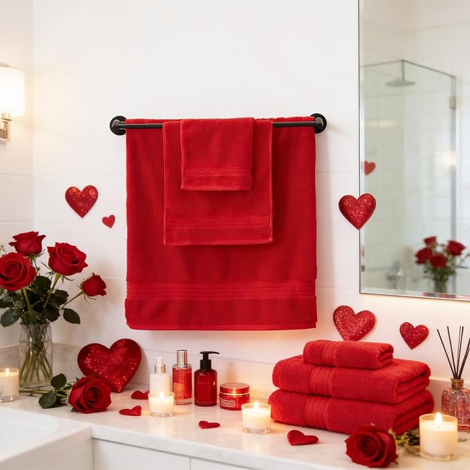 COZYART Red Bath Towel Set for Bathroom Soft Absorbent Durable 650 GSM Turkish Cotton Towel Sets of 6, 2 Large Bath Towels, 2 Hand Towels, 2 Washclothes