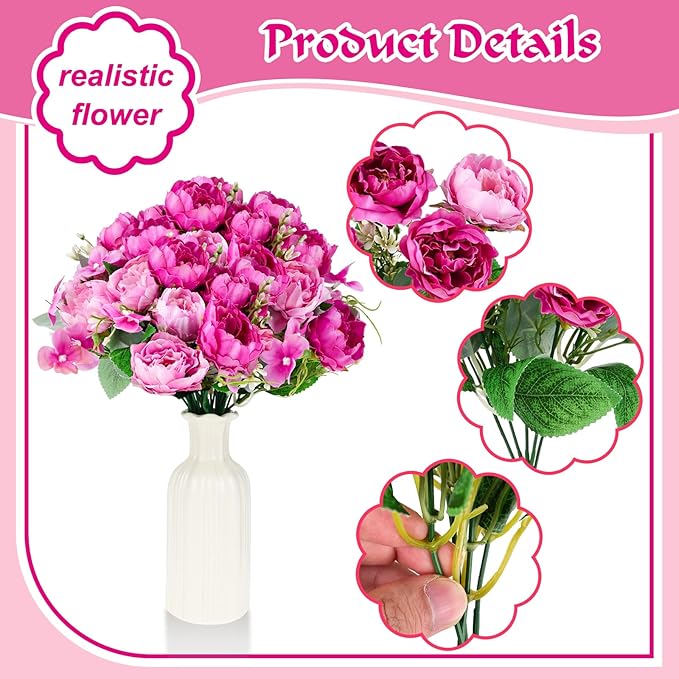 Olgaa 12 Bundles Peonies Artificial Flowers Fake Peony Bouquet Faux Peonies Flowers Bulk with Stems Flower Balls for Centerpiece Table Decorations Wedding Bridal Floral Arrangement (Rose Red)