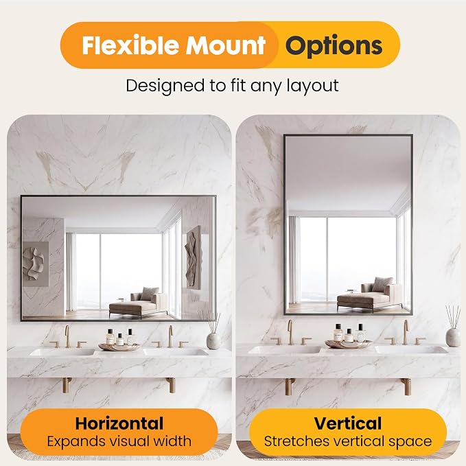 Sweetcrispy Bathroom Mirror for Over Sink, 30" x 36" Rectangle Wall Mount Mirrors with Metal Frame, Modern Vanity Mirror with Tempered Glass, for Home Decor, Anti-Rust, Black