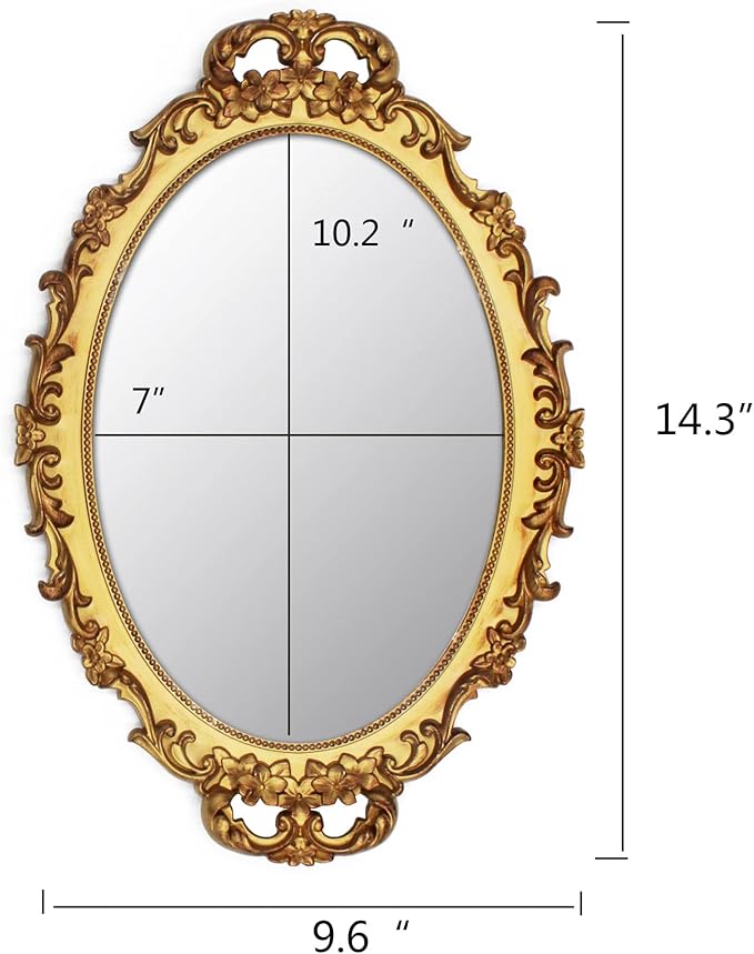 Tstarer Vintage Decorative Gold Framed Mirror, Small Oval Wall Hanging Mirror -Small- 9.6" W x 14.3" L (Gold)