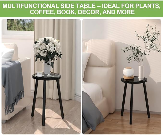2-Pack Wood Plant Stands Indoor, 16.7" Tall Plant Stand Outdoor Mid-Century Plant Stool, Single Plant Table Modern Small Round Side/End Table for Living Room, Balcony, Office(Black)