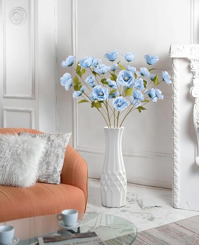 30 Heads 6PCS Blue Poppy Artificial Flowers 32in Silk Poppy Light Blue Flowers for Wedding Home Party Table Centerpiece Arrangement Decoration (Blue)