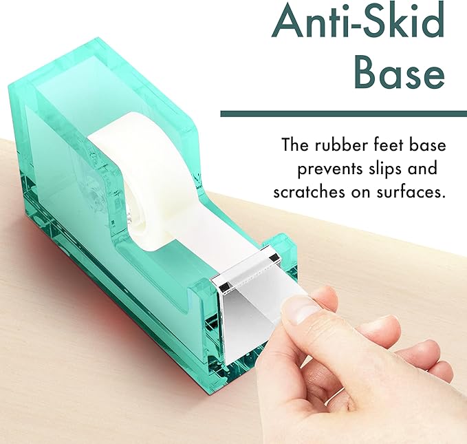 OfficeGoods Acrylic Tape Dispenser – Modern Desk Organizer for Office Supplies – Heavy Duty Refillable Tape Holder for Home and School Crafting – Stylish Desktop Accessory for Gift Wrapping, Green