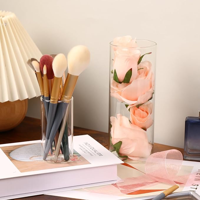 Fixwal 4pcs Clear Glass Cylinder Vases, 4, 6, 8, 10 Inch Tall Cylinder Vases for Centerpieces, Glass Flower Vase Floating Candle Holder Vase for Table Shelf, Party, Wedding, Home Decor