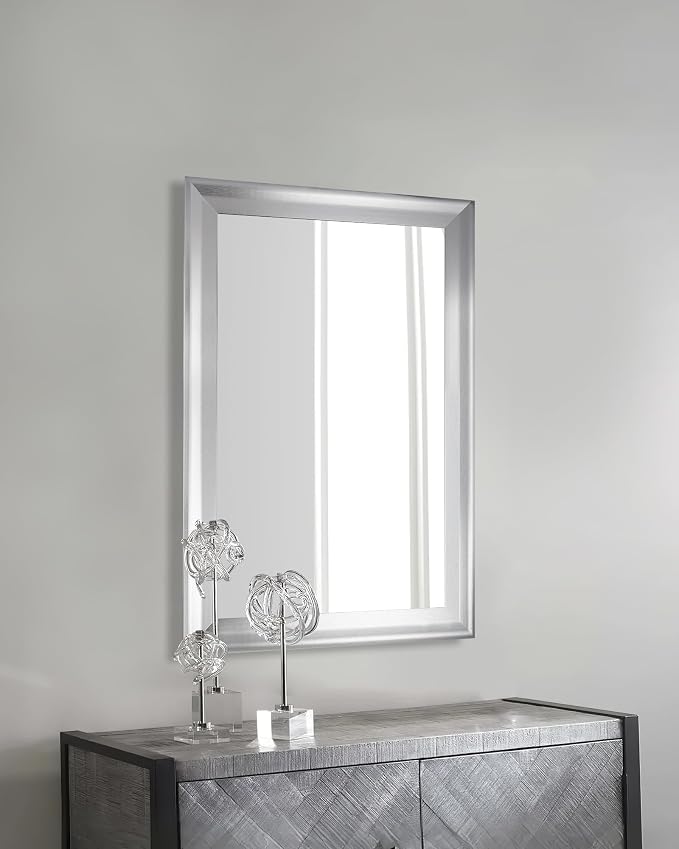 CULER Silver Wall Mirror for Bathroom,Rectangle Rustic 24 x 36 inch Hanging Vanity Mirrors with Wood Grain Pattern for Living Room,Bedroom,Entryway