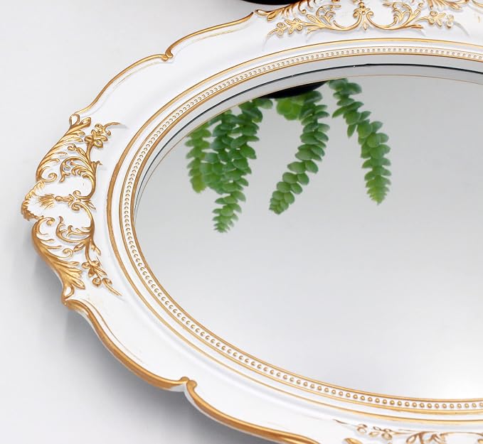 YCHMIR Vintage Decorative Wall Mirror 14.8 x 13.1 Inch Oval Mirror White