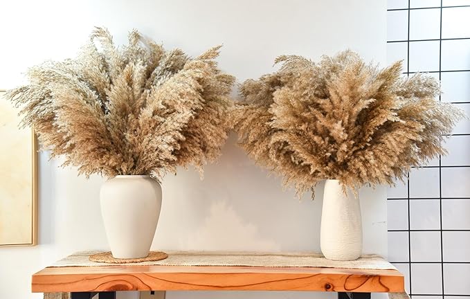 44pcs Pampas Grass Decor-Natural Dried Pampas Grass,Fluffy Brown Pompas Grass,Short Fluffy Pampas Grass Bulk for Small Boho vases,Wedding Flower,Boho Home Decor,Living Room Table Decor(17inch)