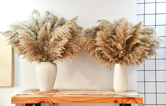 44pcs Pampas Grass Decor-Natural Dried Pampas Grass,Fluffy Brown Pompas Grass,Short Fluffy Pampas Grass Bulk for Small Boho vases,Wedding Flower,Boho Home Decor,Living Room Table Decor(17inch)