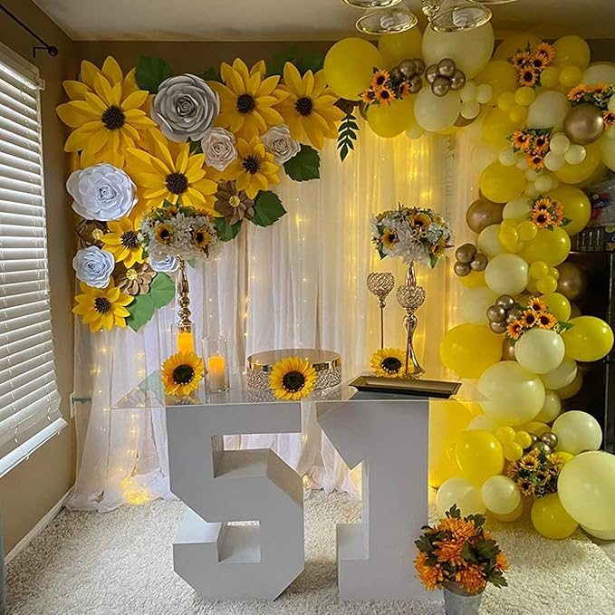 6 Pack Artificial Sunflowers with Stems for Indoor Outdoor 12 inch Fake Silk Sunflower with 13 Sunflower Heads and 27 Green Leaves Decor Home Wedding Party Office (6Pack)