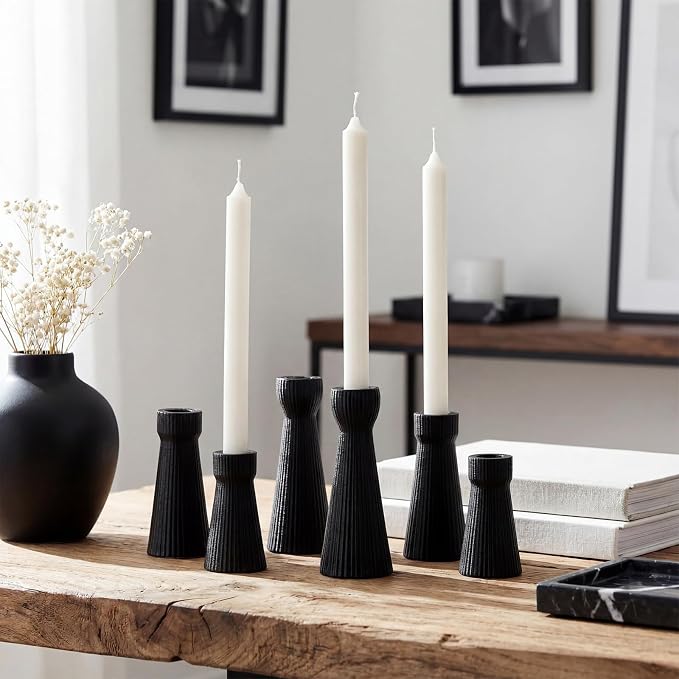Mumufy 6 Pcs Black Taper Candle Holders for Candlesticks Ceramic Candle Stick Modern Decorative Candlestick Stand for Wedding Table Centerpiece Dinner Desktop Decoration Housewarming Gift