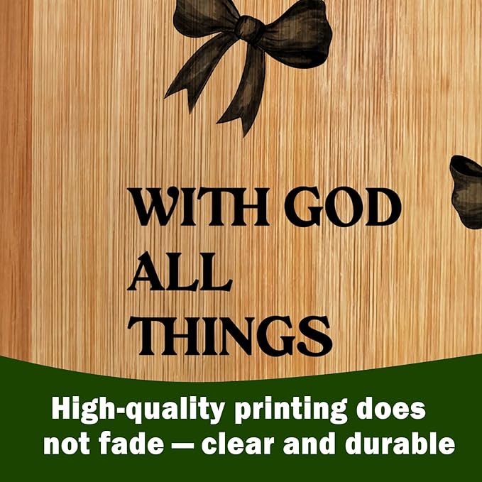 Lacama Christian Gifts for Women Kitchen Cutting Board，Bow Cutting Board Appreciation Gift for Women Christmas Birthday, With God All Things Are Possible Chopping Boards for Her, Mom, Sister, Friends