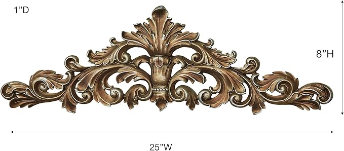 Touch of Class Burnished Silver Wall Topper | Decorative Resin Acanthus Leaf Design | Ornate Vintage Wall Accent for Mirrors, Doorways, or Artwork | Traditional Home Decor | 25 Inch