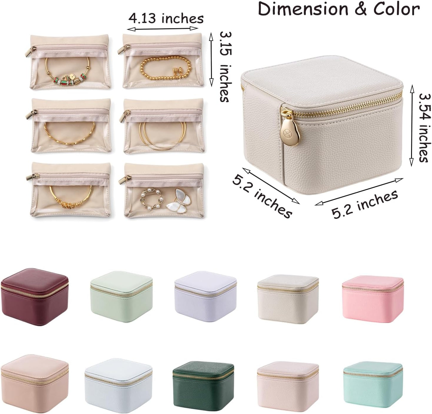 VLANDO Travel Jewelry Box Organizer - Portable PU Leather Case with 6/8/12 Zippered Pouches | Compact Dark Green Storage for Earrings, Rings, Necklaces, Bracelets