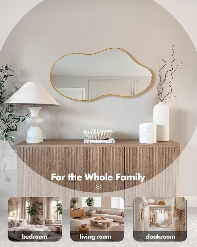 Irregular Wall Mirror 20×36 Inch Wall Mirrors Decorative Gold Modern Asymmetrical Abstract Mirror for Bathroom Bedroom Living Room Entryway Hallway