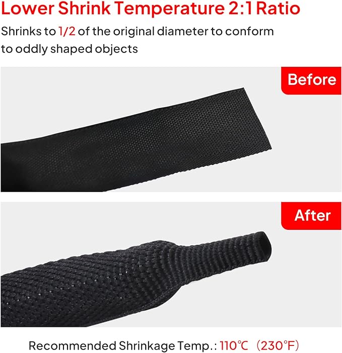 2 in 1 Heat Shrink Braided Sleeving Fabric Tubing-Ideal fit Irregular Shape Hose/Cable/Wire (3/8"(10mm), 22FT)